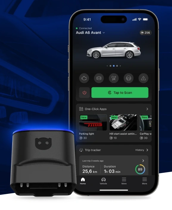 OBDeleven app showing One-Click Apps with OBDeleven 3 device