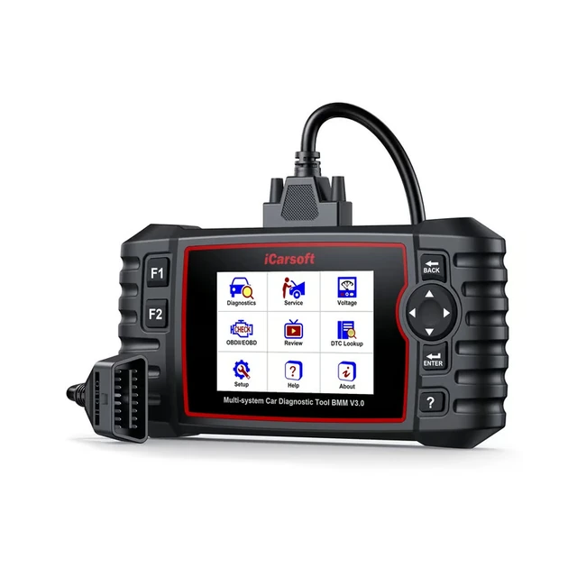 iCarsoft BMM V3.0 connected to OBD diagnostic cable