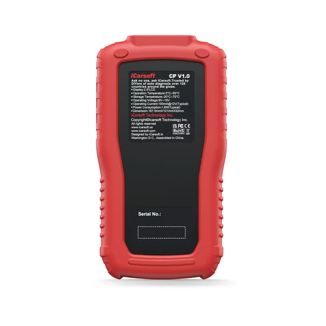 iCarsoft CP V1.0 rear view