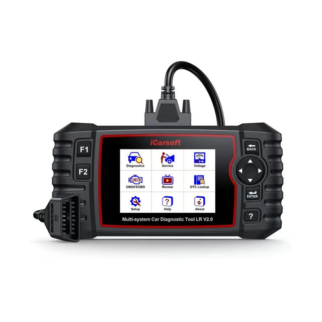 iCarsoft LR V2.0 connected to OBD diagnostic cable