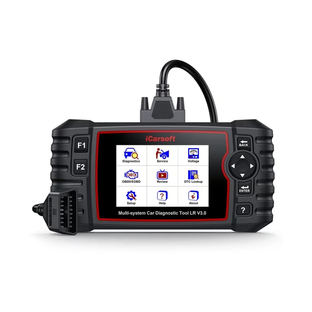 iCarsoft LR V3.0 connected to OBD diagnostic cable