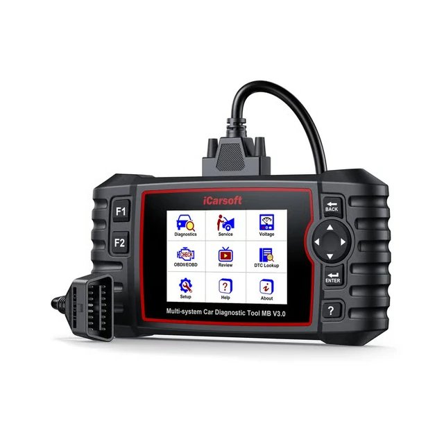 iCarsoft MB V3.0 connected to OBD diagnostic cable