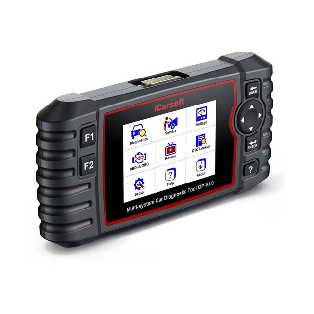 iCarsoft OP V3.0 connected to OBD diagnostic cable
