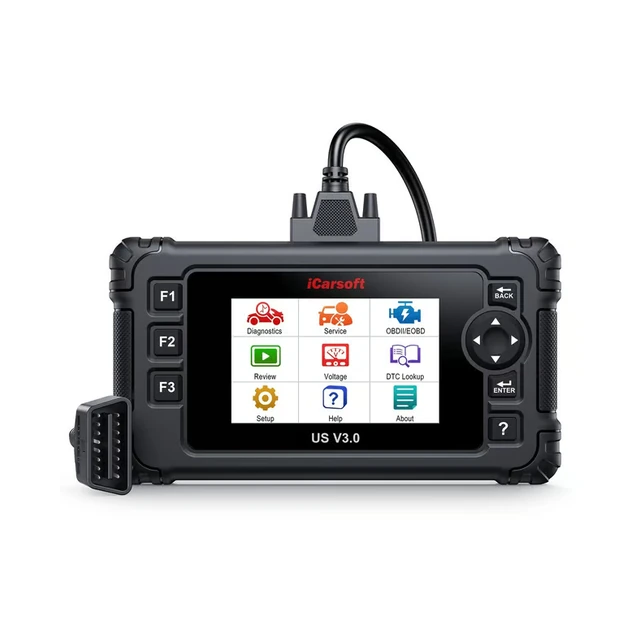 iCarsoft US V3.0 connected to OBD diagnostic cable